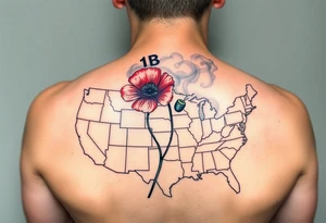 2 poppy’s growing out of the smoke with 11B in the background and layer this over a map of the USA tattoo idea