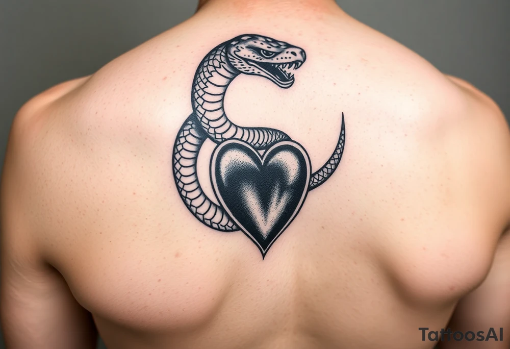 Can you give an example of a snake tattoo that wraps around the elbow and ends on the forearm on the ulnar side? With the words jealous, shame, and black heart subtly incorporated. tattoo idea
