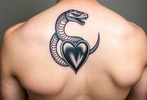 Can you give an example of a snake tattoo that wraps around the elbow and ends on the forearm on the ulnar side? With the words jealous, shame, and black heart subtly incorporated. tattoo idea