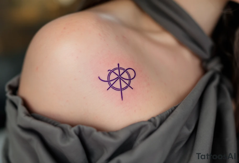 A silver symbol for love rune carved with sharp, clean lines in purple tattoo idea