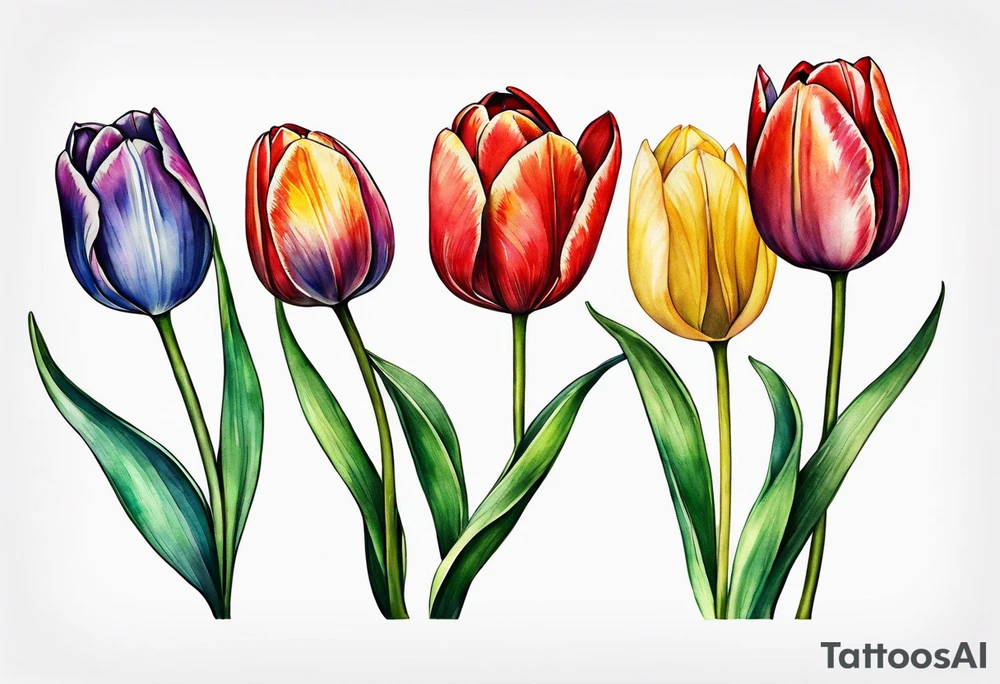 Tiny watercolor tulips tattoo idea