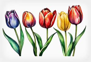 Tiny watercolor tulips tattoo idea