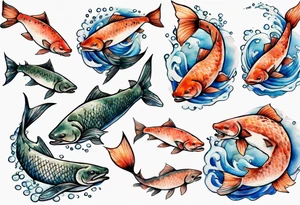 medieval salmon swimming tattoo idea