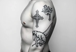 crosses with roses, bulldogs, paw print, dinosaur tattoo idea