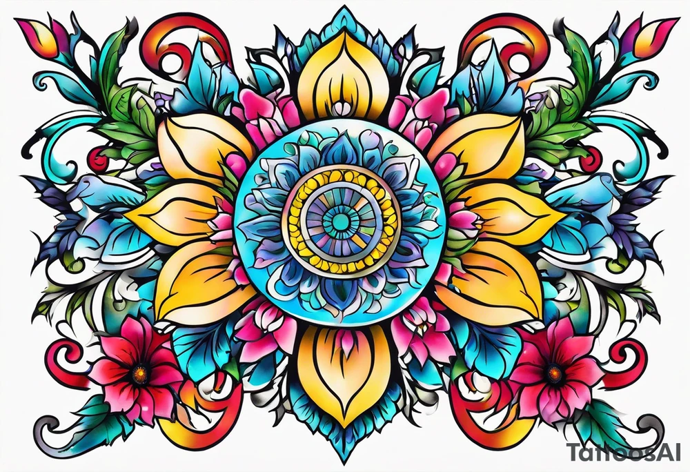 ornaments of flowers chest piece tattoo idea