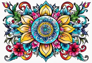 ornaments of flowers chest piece tattoo idea