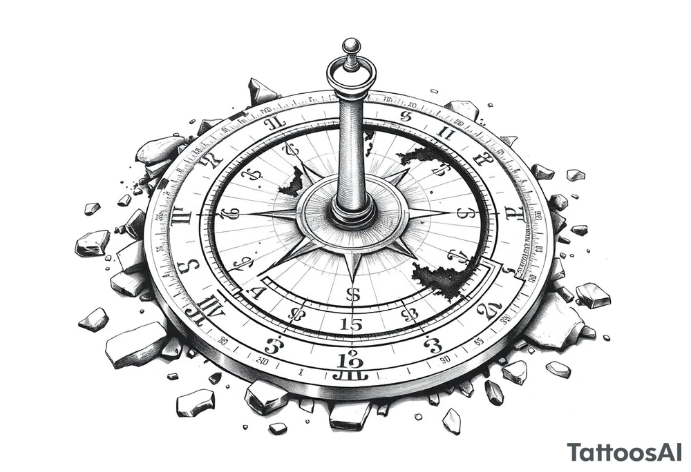 Damaged sundial on the ground tattoo idea