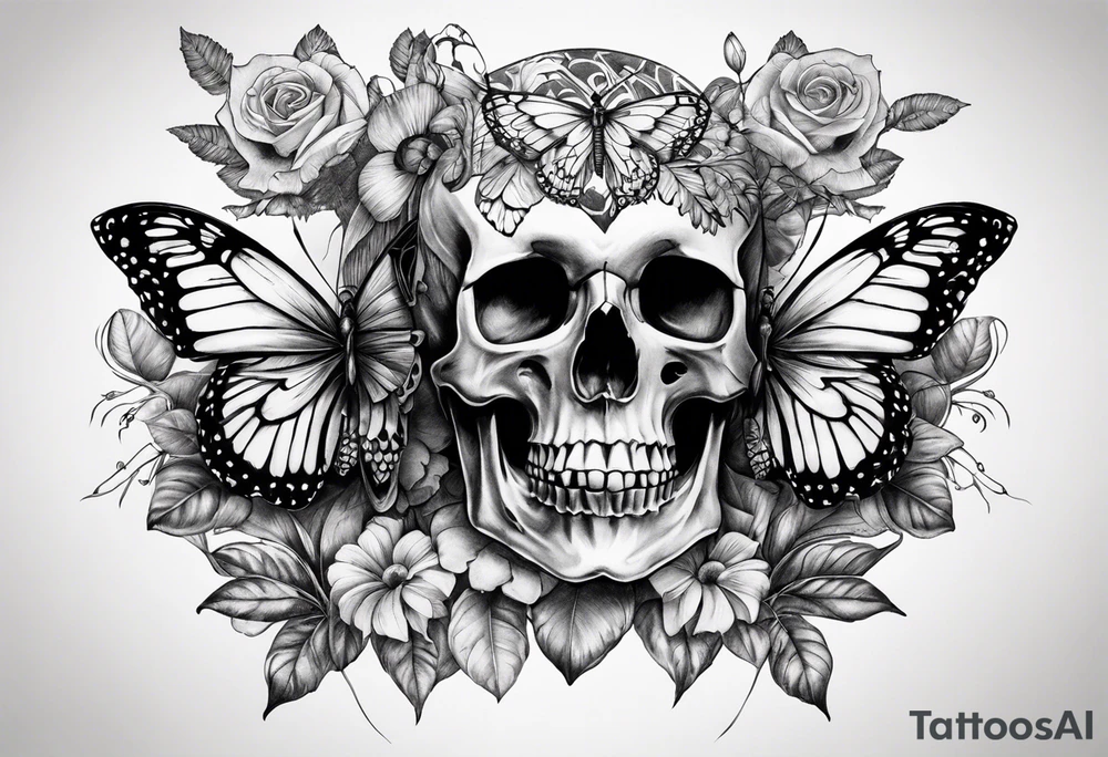 Butterfly and skull intertwined tattoo idea