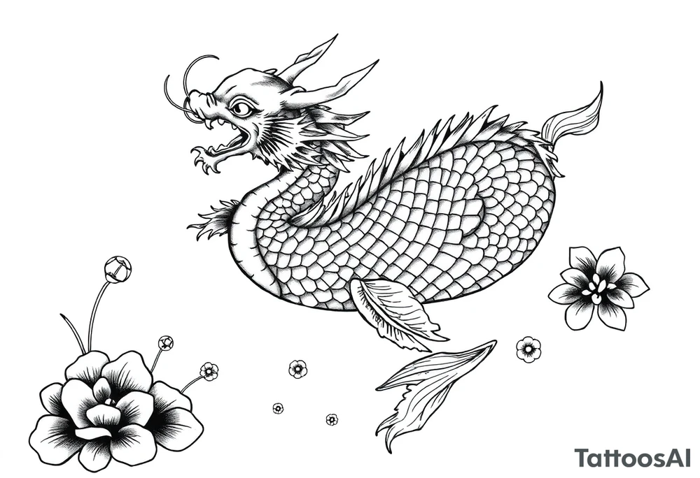 dragon koi in pond tattoo idea