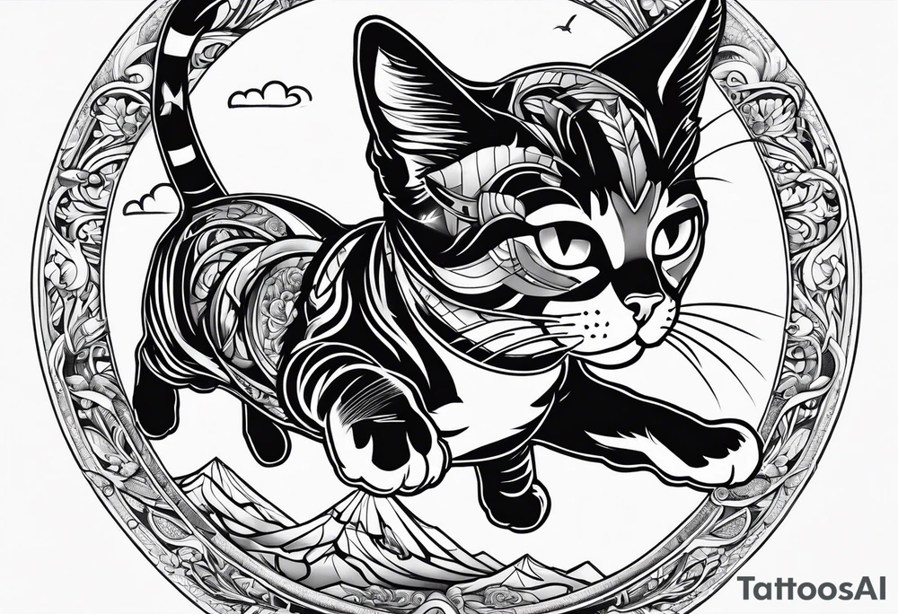 sky diving cat tattoo idea