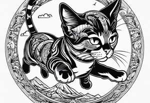 sky diving cat tattoo idea