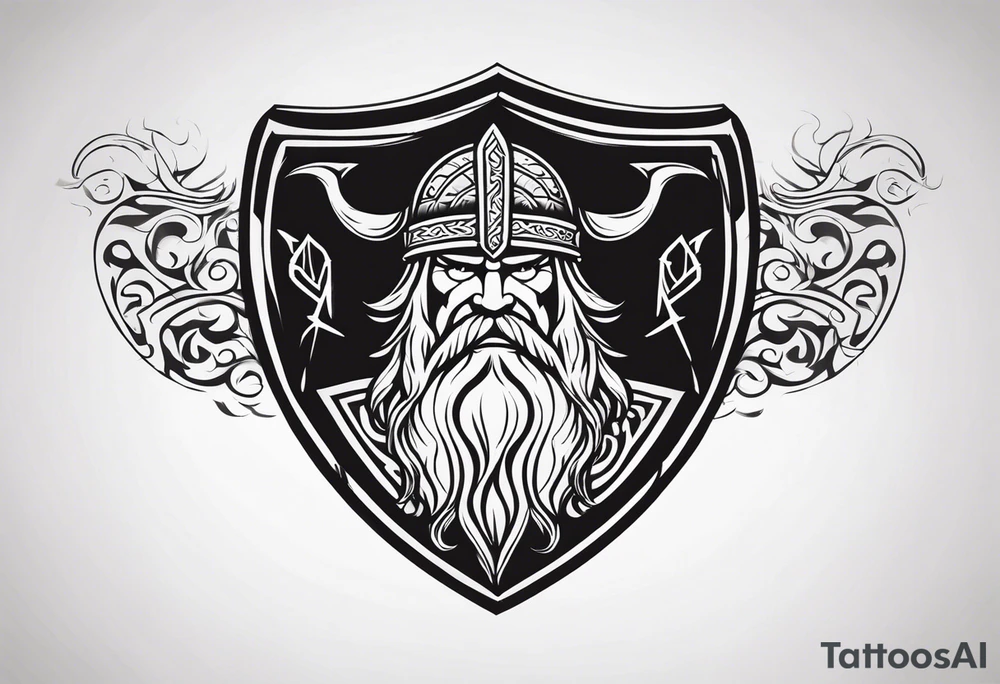 Valhalla viking gods shield hatchet sword tattoo idea