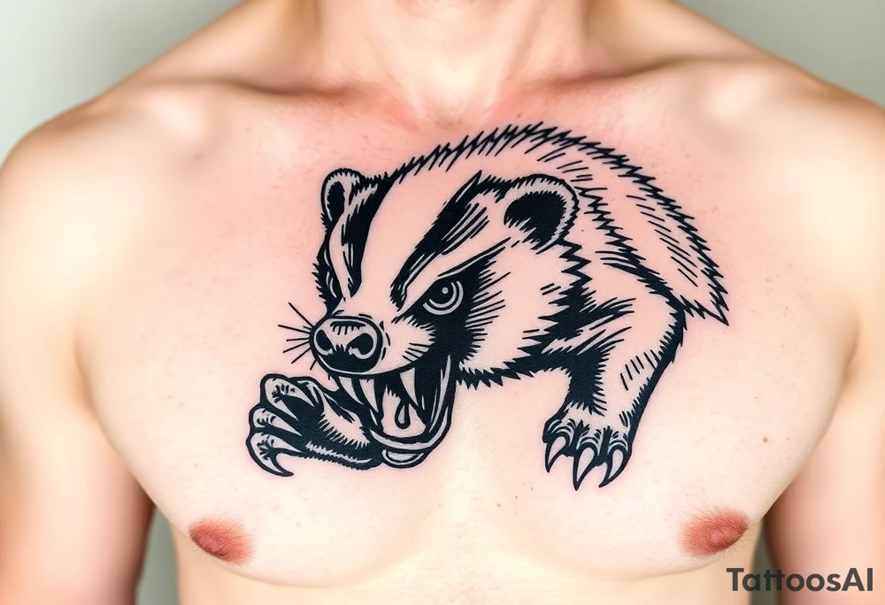 A view of a bloodthirsty honey badger showing its claws tattoo idea