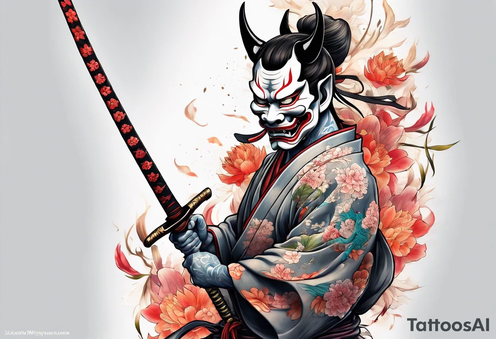 Hannya  holding a katana full body tattoo idea