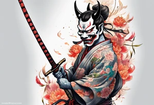 Hannya  holding a katana full body tattoo idea