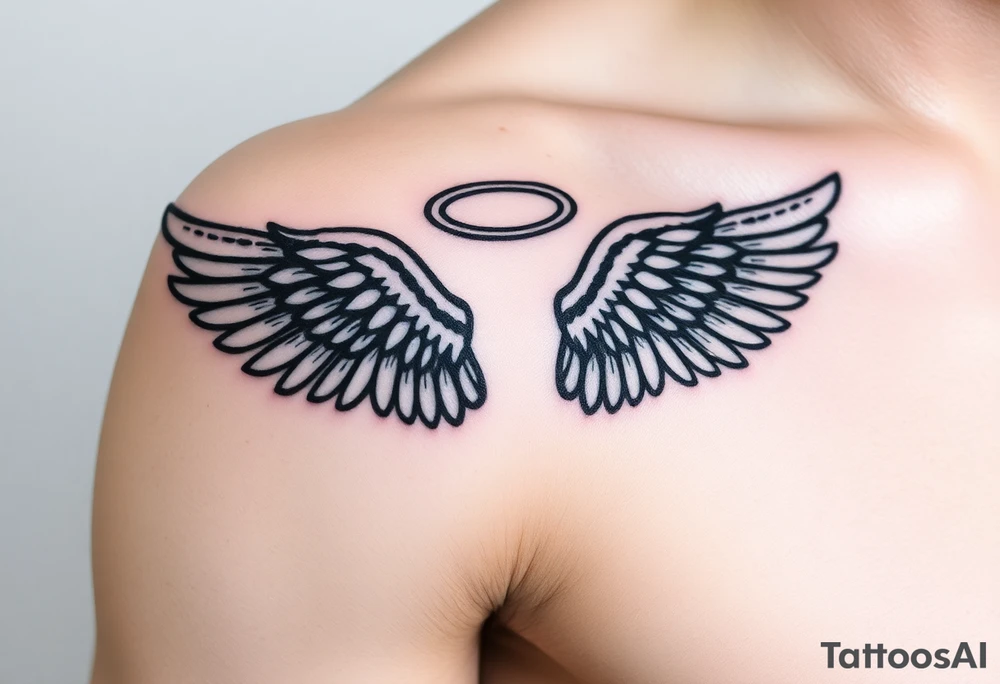 Angel wings with halo tattoo idea