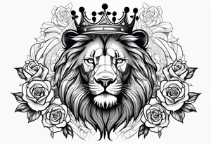 Lion with crown roaring with roses tattoo idea