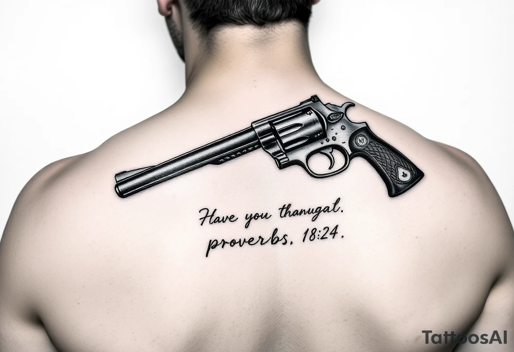 Writing old school 
gun  76-2323 proverbs 18:24 tattoo idea