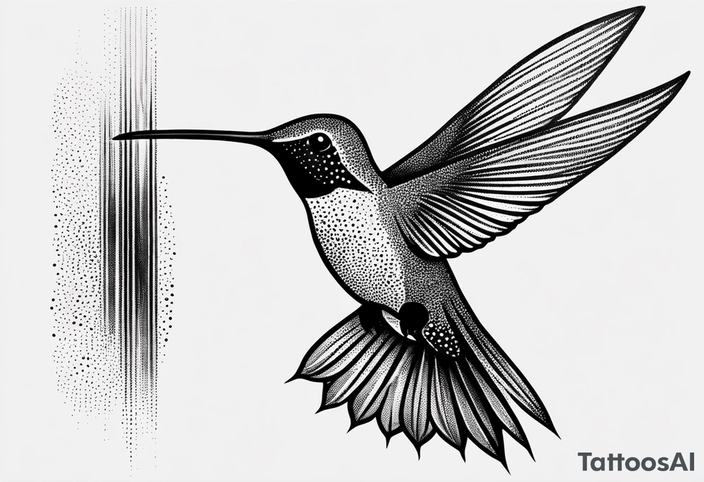 Design a minimalist tattoo of a hummingbird in flight, with elegant lines capturing its grace and vibrant energy tattoo idea