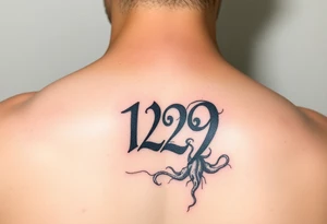 A 10x10 grunge tattoo with the number 129 and something like a fungus tattoo idea