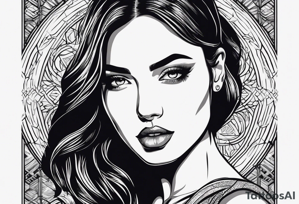 Portrait girl vector screen print monocromatic+ tattoo idea