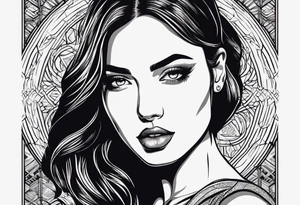 Portrait girl vector screen print monocromatic+ tattoo idea