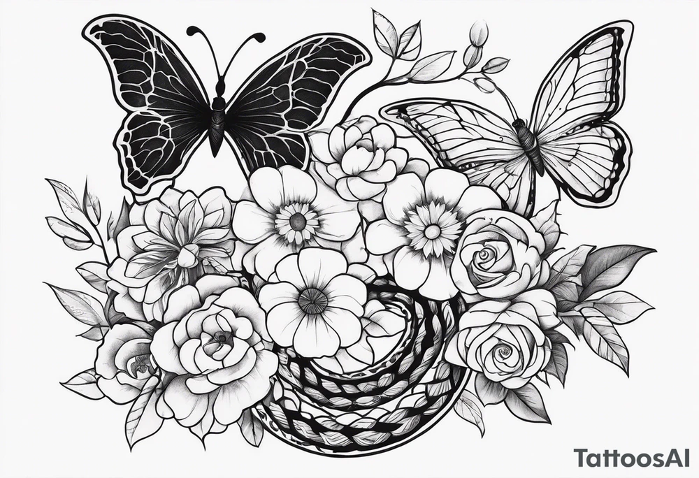 Butterflies with flowers & snake tattoo idea