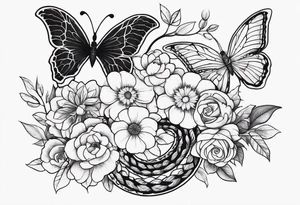 Butterflies with flowers & snake tattoo idea