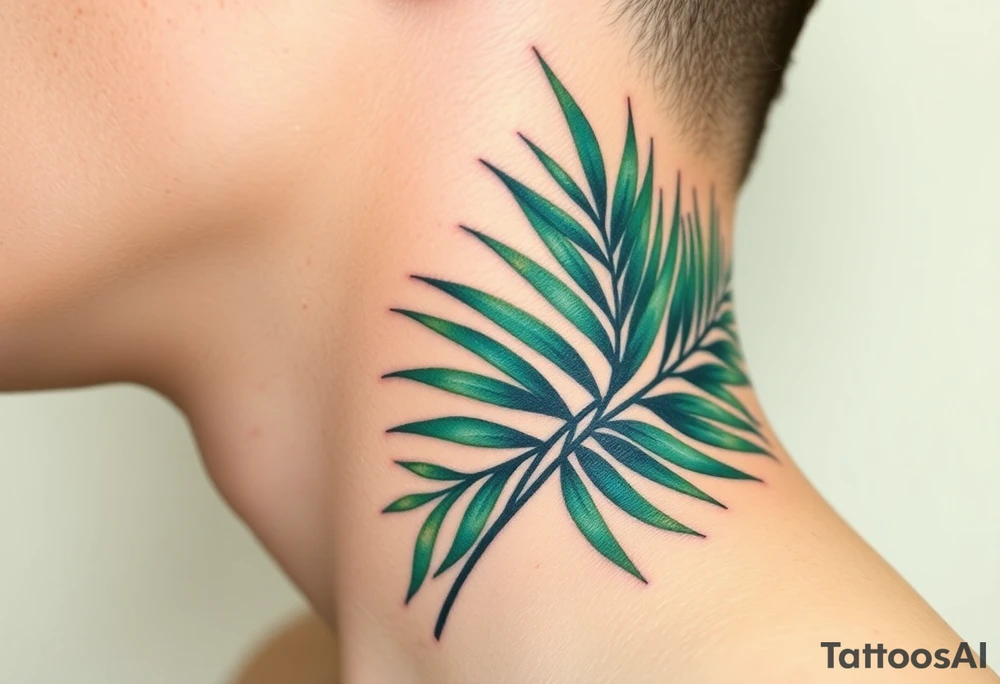 large palm leaves twisted side neck tattoo tattoo idea