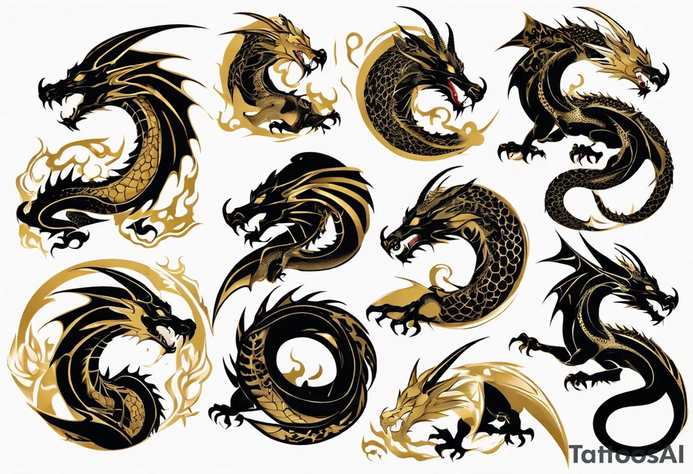 black and gold dragon tattoo idea