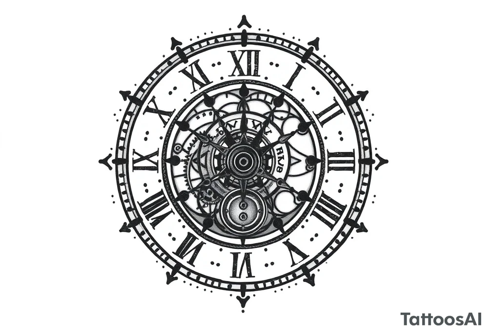 vintage roman numerals within ornate clockwork mechanism tattoo idea