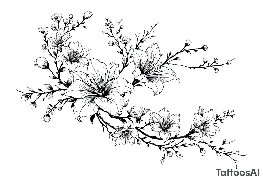 Spider Lilies and Cherry Blossoms blended and wrapped around the arm tattoo idea