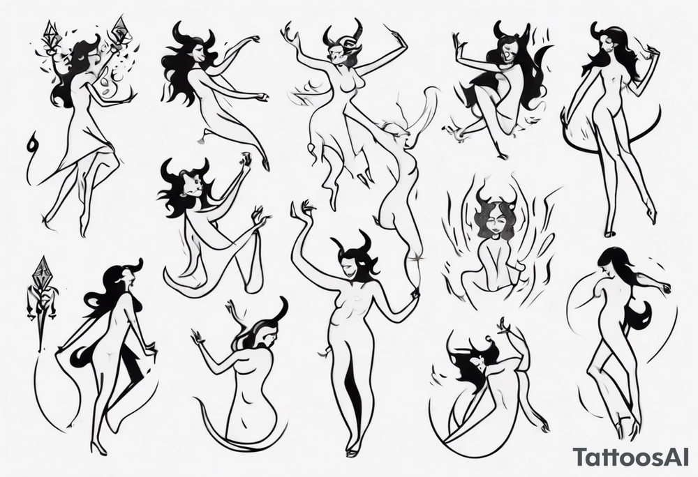 female dancing with the devil delicate tattoo idea