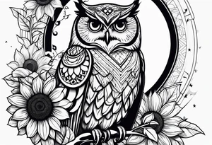 Owl and sunflower sleeve tattoo idea