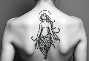 A hyper-realistic depiction of a divine figure like Aphrodite or a moon goddess. tattoo idea