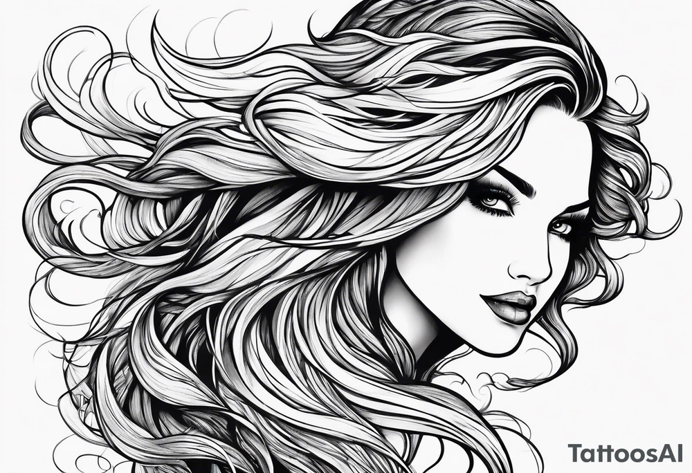 Wildly flowing mermaid hair tattoo idea