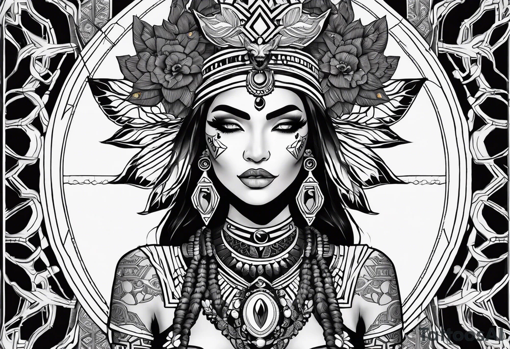 kali ma, alien goddess, valkrye, pirate, divine feminine, zenza resonance, pachamama, lotus azul, blank panther, eagle, skull, 5D, nueva gaya, dna 12 tattoo idea