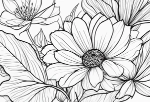 fine line  flowers surrrounded by leaves and branches tattoo idea