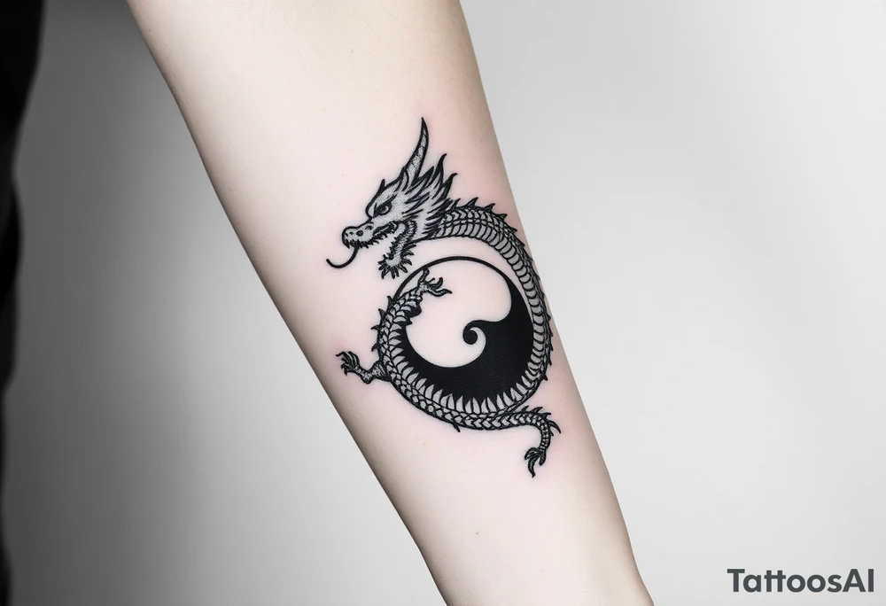 chinese dragon and ying and yang reference, add a band around the forearm tattoo idea