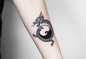 chinese dragon and ying and yang reference, add a band around the forearm tattoo idea