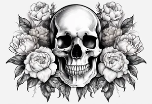 Human skull and horse skull with delicate peonies. tattoo idea