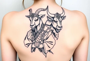 Goat and Ox dressed up as samurai warrior tattoo idea