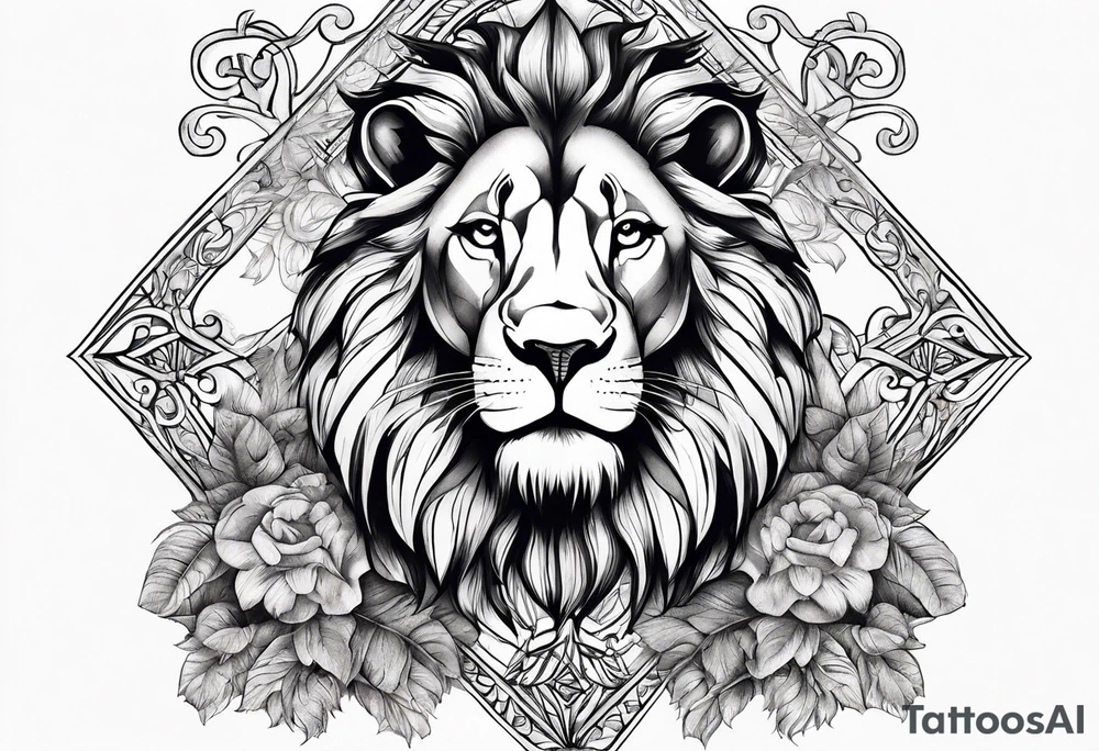 Lion and a lamb with a cross arm sleeve tattoo idea