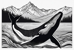 humpback whale in front of  a drawing of the Rocky mountains tattoo idea