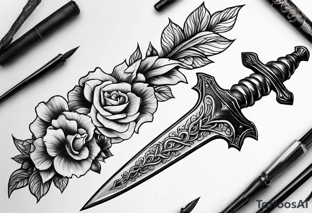 Feminine dagger with a snake around it. Tattoo should be twice as long as wide tattoo idea
