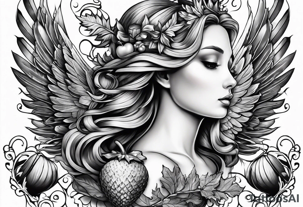An angelic tattoo featuring an acorn with wings tattoo idea
