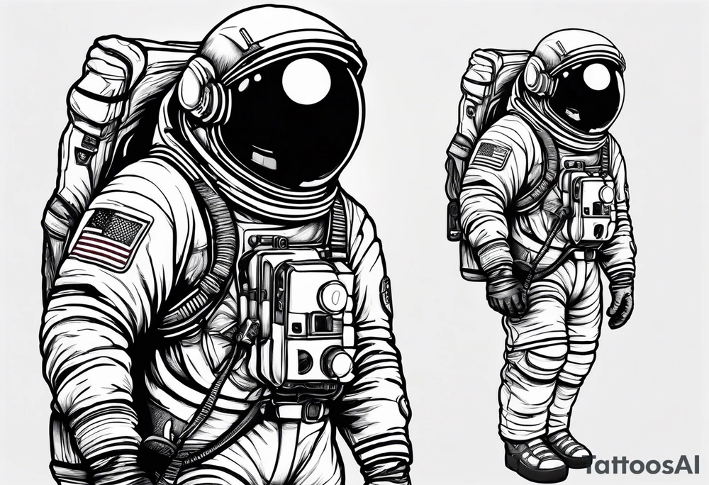 an astronaut hunched over in space from the back holding a planet in his hands tattoo idea