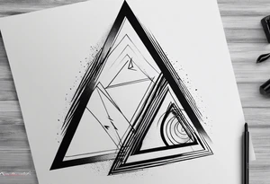 Un triangulo con una persona al medio, estilo de dibujo con lineas en blanco y negro mas simple solo lineas y una persona al centro, no mas de 6 lineas tattoo idea