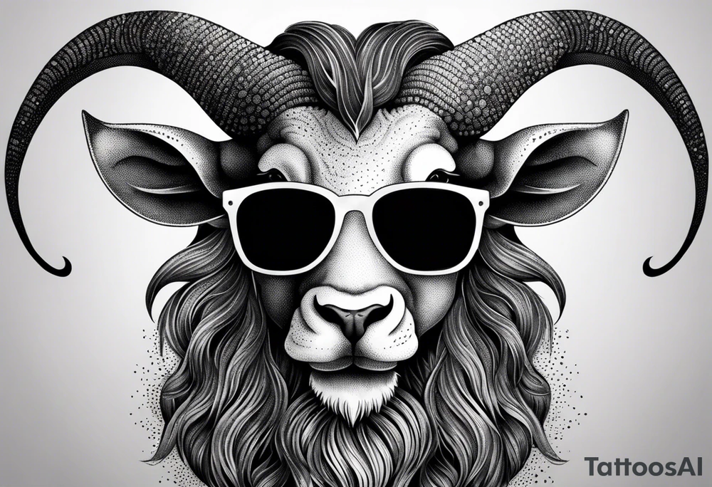 capricorn with beard and sunglasses tattoo idea