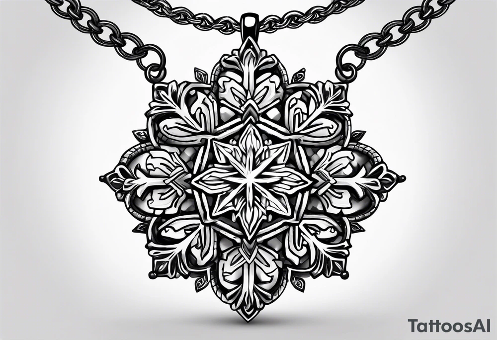 Long, Intricate necklace with a single snowflake pendant tattoo idea Long, Intricate necklace with a single snowflake pendant tattoo idea